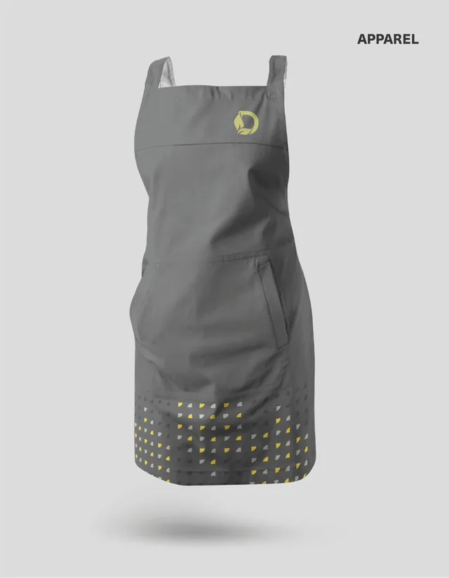 Apparel: gray apron with the Dona Luzia monogram