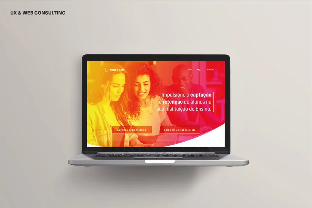 Expandr website for higher-education institutions shown on a laptop