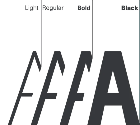 Advent Pro weights shown as overlapping letter A shapes: Light, Regular, Bold and Black