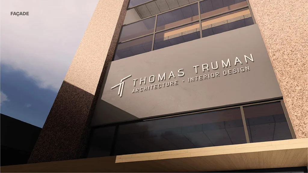 Façade: Thomas Truman logo signage on the studio building